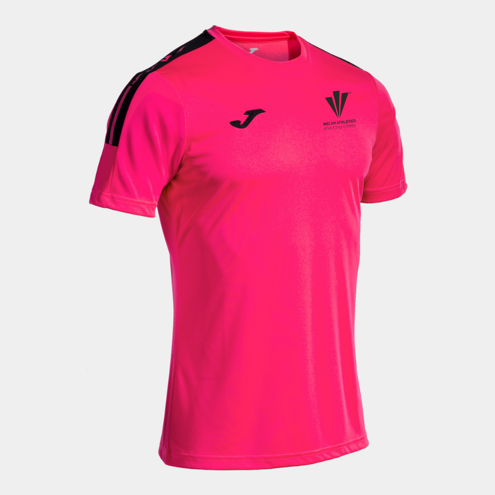 Welsh Athletics Olympiada Short Sleeve T-Shirt - Fuchsia/Black